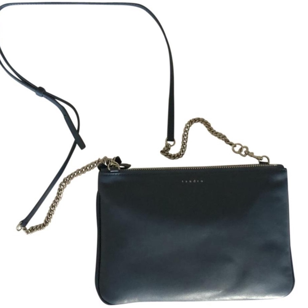 Black leather double zip Sandro crossbody
